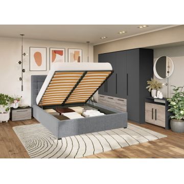 Set Mobila Dormitor Noce T2 cu Pat Tapitat