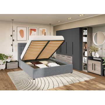 Set Mobila Dormitor Noce T3 cu Pat Tapitat