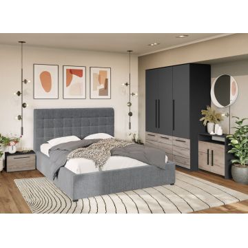 Set Mobila Dormitor Noce T4 cu Pat Tapitat