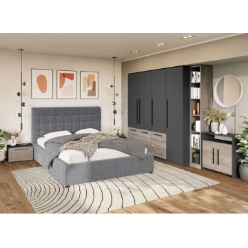 Set Mobila Dormitor Noce T6 cu Pat Tapitat