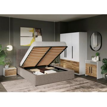 Set Mobila Dormitor Timea T1 cu Pat Tapitat