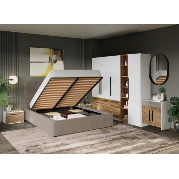 Set Mobila Dormitor Timea T3 cu Pat Tapitat