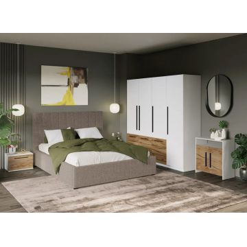 Set Mobila Dormitor Timea T5 cu Pat Tapitat