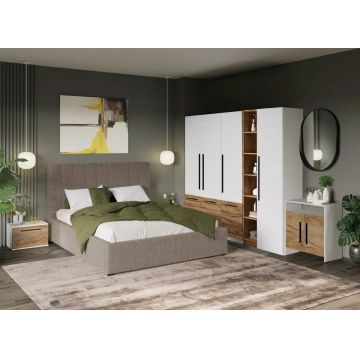 Set Mobila Dormitor Timea T6 cu Pat Tapitat