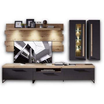 SET MOBILA LIVING in grafit, culoare lemn stejar