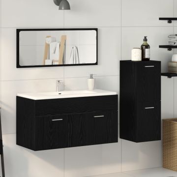 Set Mobilier Baie 3 Piese Negru Stejar Lemn Ingineresc