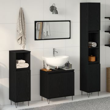 Set Mobilier Baie 3 Piese Stejar Negru Lemn Ingineresc