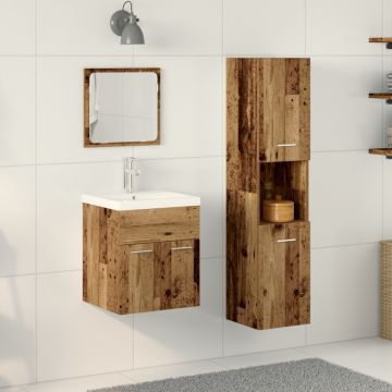 Set mobilier baie - 4 piese - Lemn vechi din lemn prelucrat