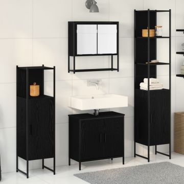 Set Mobilier Baie 4 Piese Stejar Negru Lemn Ingineresc