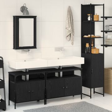 Set Mobilier Baie 4 Piese Stejar Negru Lemn Prelucrat