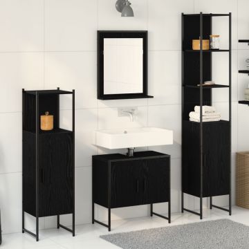 Set Mobilier Baie 4 Piese Stejar Negru - Lemn Prelucrat