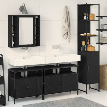 Set mobilier baie 4 piese Stejar negru Lemn prelucrat