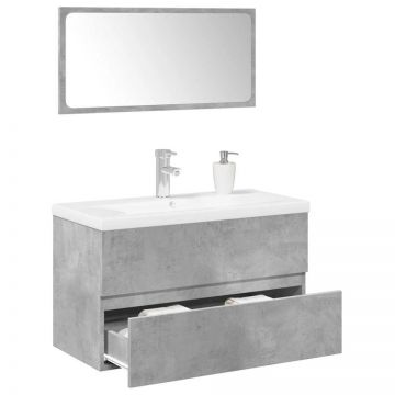 Set mobilier de baie, 3 piese, gri beton, lemn compozit