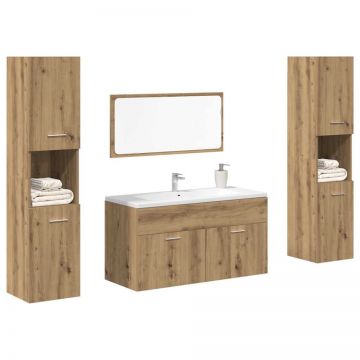 Set mobilier de baie, 4 piese, stejar artizanal, lemn prelucrat