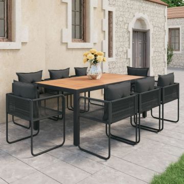Set mobilier de grădină, 9 piese, negru și maro, ratan PVC