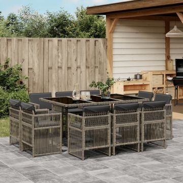 Set mobilier de grădină cu perne, 11 piese, gri, poliratan