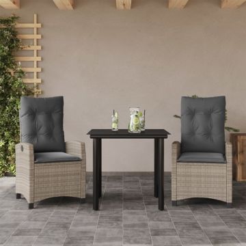 Set mobilier de grădină cu perne, 3 piese,gri deschis,poliratan