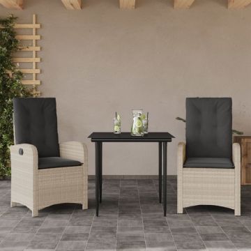 Set mobilier de grădină cu perne, 3 piese,gri deschis,poliratan