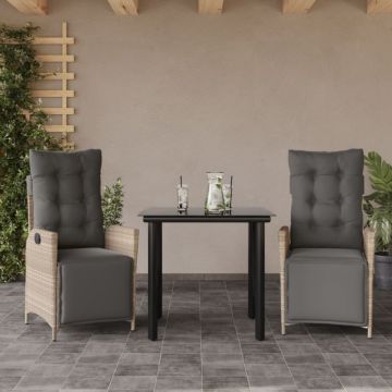 Set mobilier de grădină cu perne, 3 piese,gri deschis,poliratan
