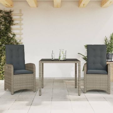 Set mobilier de grădină cu perne, 3 piese, gri, poliratan