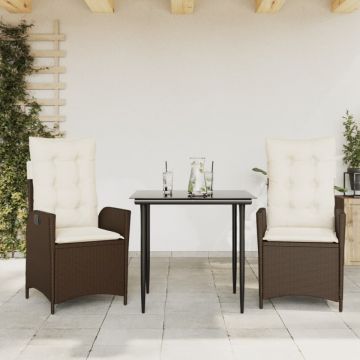 Set mobilier de grădină cu perne, 3 piese, maro, poliratan