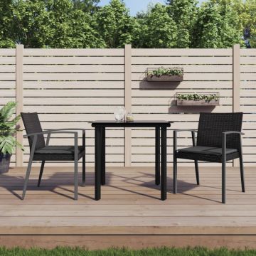 Set mobilier de grădină cu perne, 3 piese, poliratan și oțel