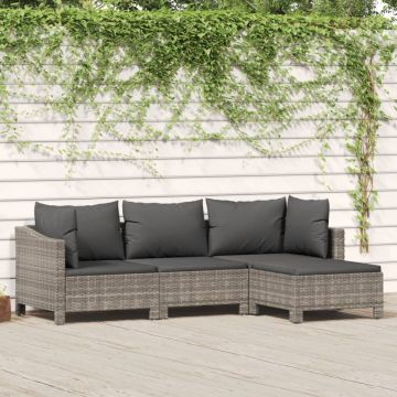 Set mobilier de grădină cu perne, 4 piese, gri, poliratan