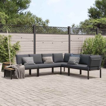 Set mobilier de grădină cu perne, 4 piese, negru, aluminiu
