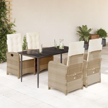 Set mobilier de grădină cu perne, 5 piese, bej, poliratan