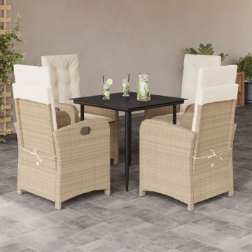 Set mobilier de grădină cu perne, 5 piese, bej, poliratan