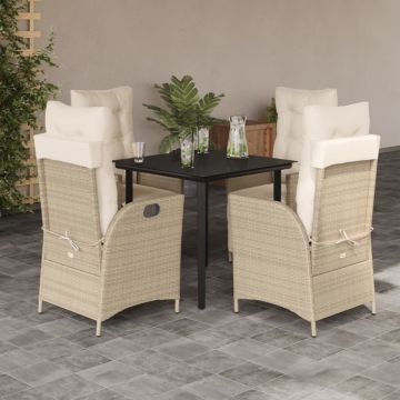 Set mobilier de grădină cu perne, 5 piese, bej, poliratan