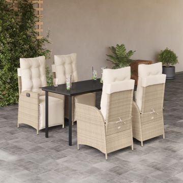 Set mobilier de grădină cu perne, 5 piese, bej, poliratan