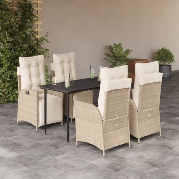 Set mobilier de grădină cu perne, 5 piese, bej, poliratan