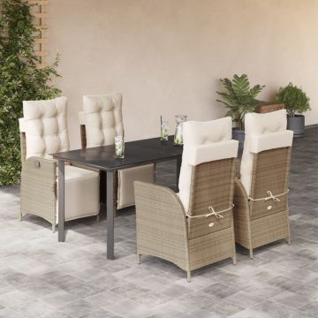 Set mobilier de grădină cu perne, 5 piese, bej, poliratan