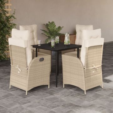Set mobilier de grădină cu perne, 5 piese, bej, poliratan