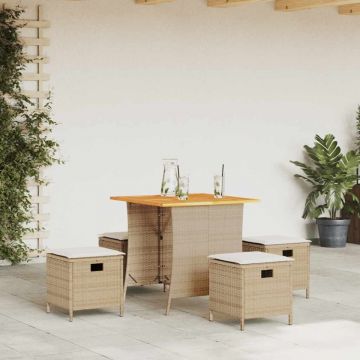 Set mobilier de grădină cu perne, 5 piese, bej, poliratan