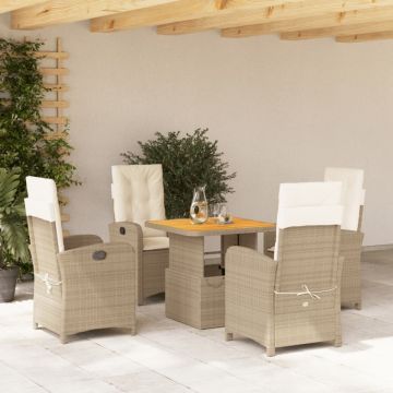 Set mobilier de grădină cu perne, 5 piese, bej, poliratan