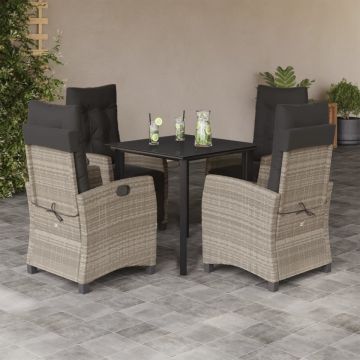 Set mobilier de grădină cu perne, 5 piese gri deschis poliratan