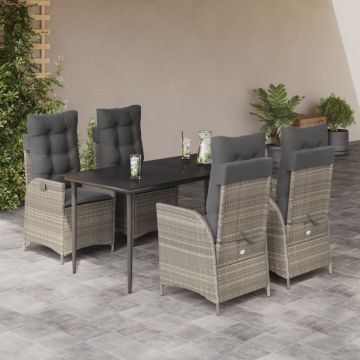 Set mobilier de grădină cu perne, 5 piese gri deschis poliratan