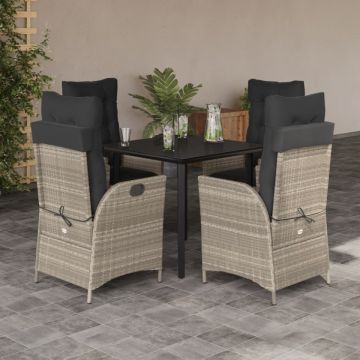 Set mobilier de grădină cu perne, 5 piese gri deschis poliratan