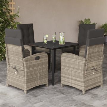 Set mobilier de grădină cu perne, 5 piese gri deschis poliratan
