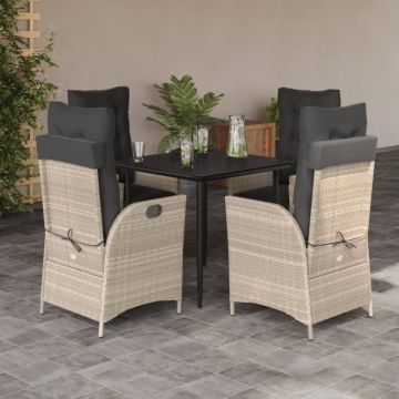 Set mobilier de grădină cu perne, 5 piese gri deschis poliratan