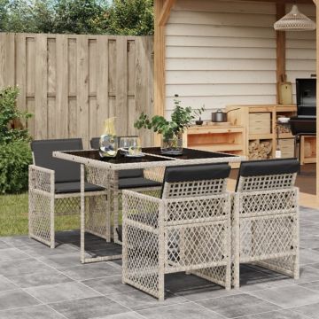 Set mobilier de grădină cu perne, 5 piese gri deschis poliratan