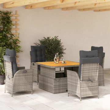 Set mobilier de grădină cu perne, 5 piese, gri, poliratan