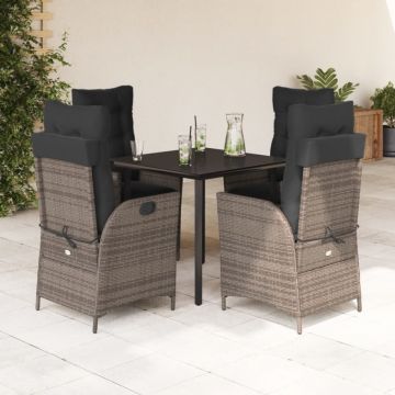 Set mobilier de grădină cu perne, 5 piese, gri, poliratan