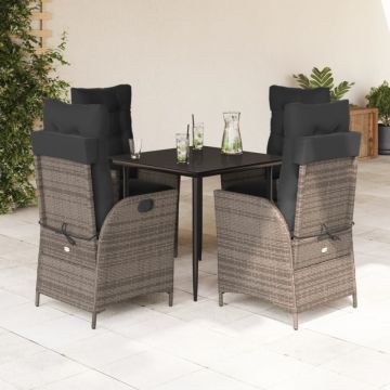 Set mobilier de grădină cu perne, 5 piese, gri, poliratan