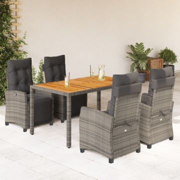 Set mobilier de grădină cu perne, 5 piese, gri, poliratan