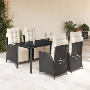 Set mobilier de grădină cu perne, 5 piese, negru, poliratan