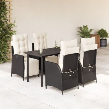Set mobilier de grădină cu perne, 5 piese, negru, poliratan