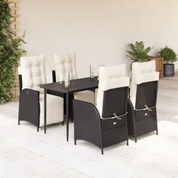 Set mobilier de grădină cu perne, 5 piese, negru, poliratan